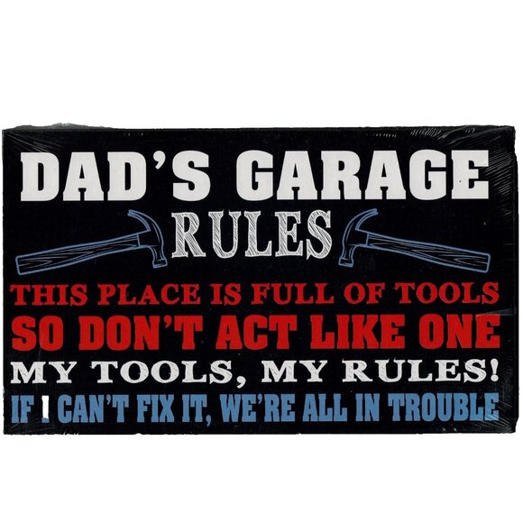 Man Cave Wood Sign Wall Plaque Dad Fathers Day Tools Gift Dads Garage Rules - Picture 1 of 2